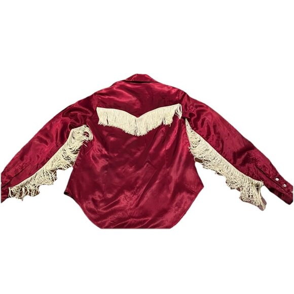 Homemade by Gramma Womens Magenta Fringe Western Pearl Snap Shirt M - Picture 2 of 9